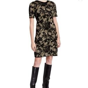 Tory Burch Cloque’ Fit & Flare Sweater Dress Black/Alabaster Metallic Size S